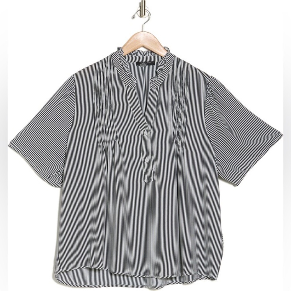 T Tahari Black and White Striped Blouse